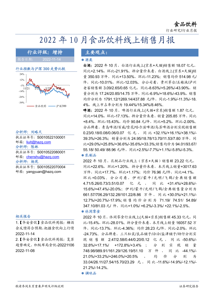 食品饮料行业月报：2022年10月食品饮料线上销售月报-20221114-华安证券-22页食品饮料行业月报：2022年10月食品饮料线上销售月报-20221114-华安证券-22页_1.png