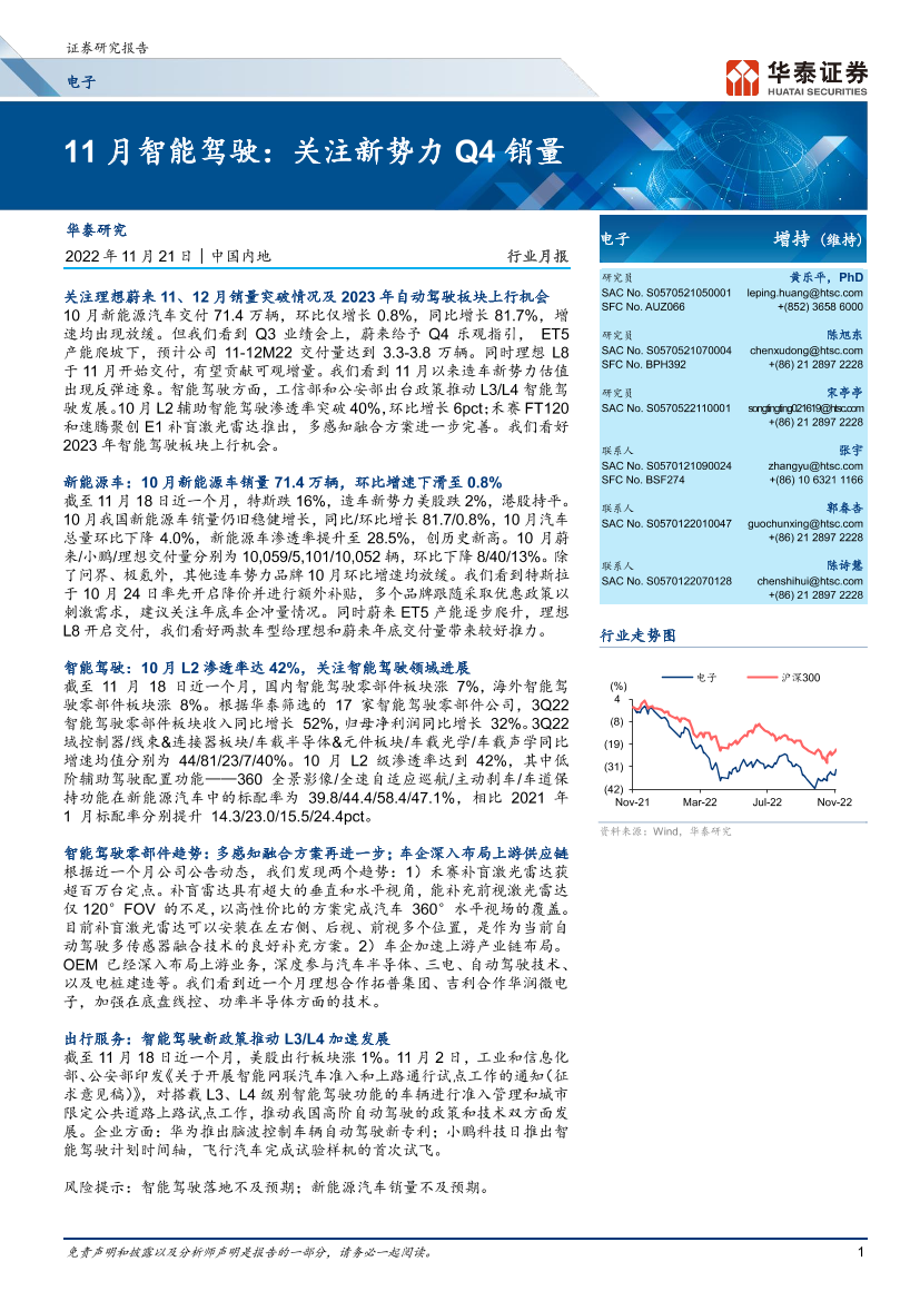 电子行业月报：11月智能驾驶，关注新势力Q4销量-20221121-华泰证券-35页电子行业月报：11月智能驾驶，关注新势力Q4销量-20221121-华泰证券-35页_1.png