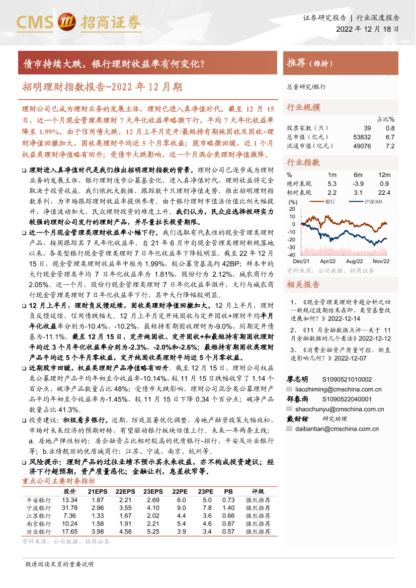 银行业招明理财指数报告：2022年12月期，债市持续大跌，银行理财收益率有何变化？-20221218-招商证券-22页银行业招明理财指数报告：2022年12月期，债市持续大跌，银行理财收益率有何变化？-20221218-招商证券-22页_1.png