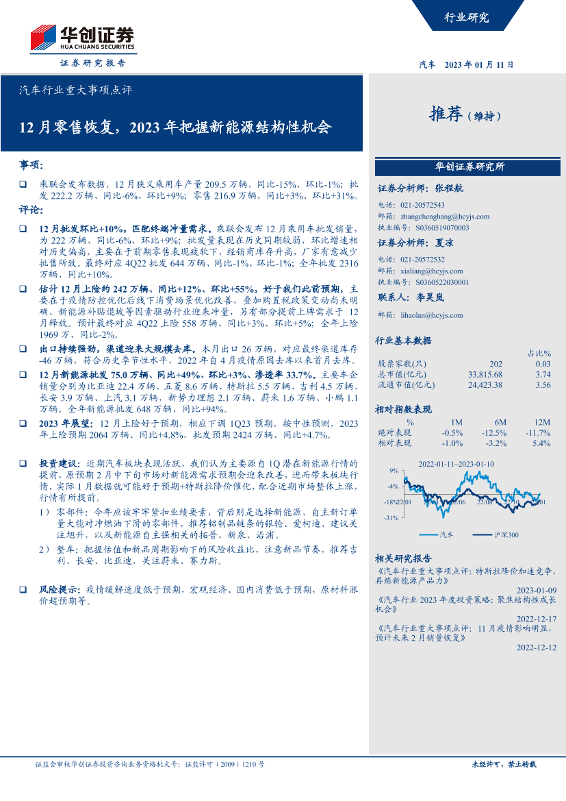 汽车行业重大事项点评：12月零售恢复，2023年把握新能源结构性机会-20230111-华创证券-16页汽车行业重大事项点评：12月零售恢复，2023年把握新能源结构性机会-20230111-华创证券-16页_1.png