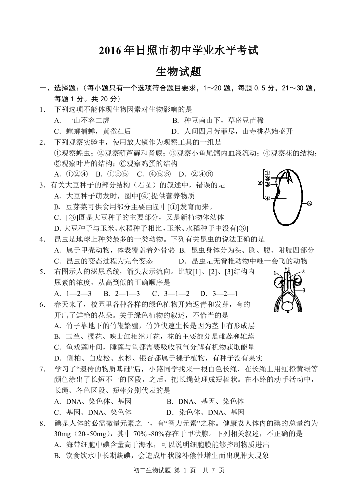 山东省日照市2016年中考生物真题试题（pdf，含答案）山东省日照市2016年中考生物真题试题（pdf，含答案）_1.png