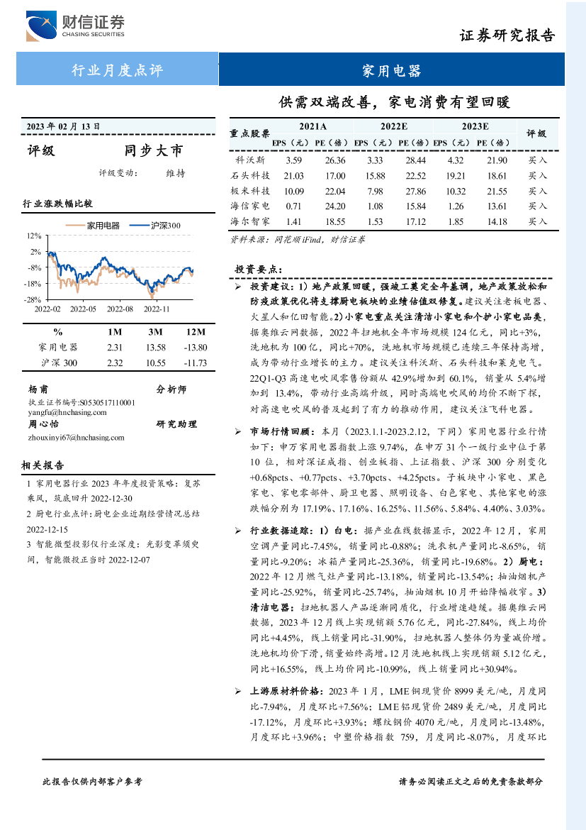 家用电器行业月度点评：供需双端改善，家电消费有望回暖-20230213-财信证券-16页家用电器行业月度点评：供需双端改善，家电消费有望回暖-20230213-财信证券-16页_1.png