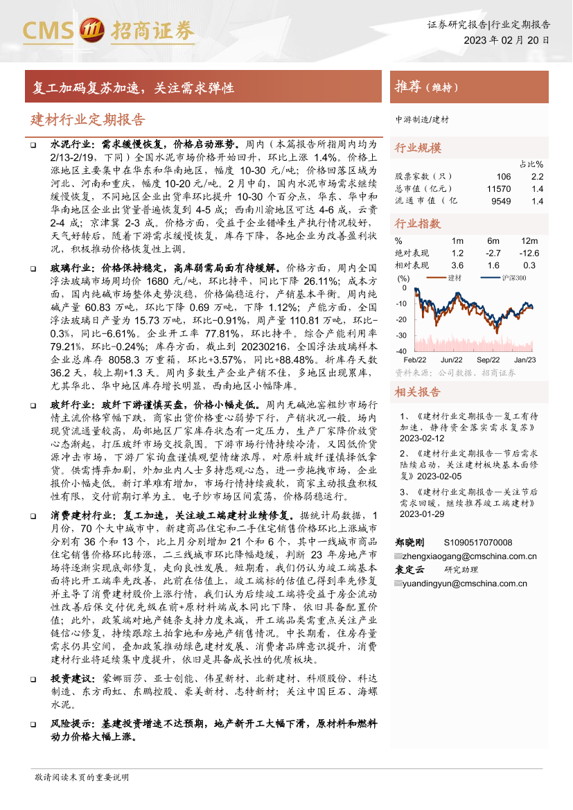 建材行业定期报告：复工加码复苏加速，关注需求弹性-20230220-招商证券-22页建材行业定期报告：复工加码复苏加速，关注需求弹性-20230220-招商证券-22页_1.png