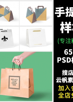 纸袋购物袋手提袋帆布袋布包VI展示效果PSD设计素材智能贴...