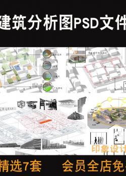 建筑空间分析图PSD文件分层前期区位日照光照分析小清新...