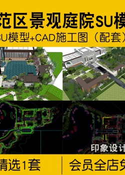 新中式示范区售楼处景观园林庭院SU模型CAD施工图配套方案...