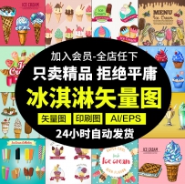 甜美卡通可爱手绘蛋糕冰淇淋包装产品海报插画背景图案AI...