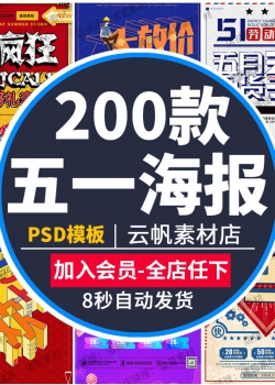 创意复古51五一劳动节海报模板商店促销宣传展背景PSD分层...