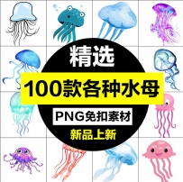 可爱水母卡通海洋水中生物动物免抠png透明背景图片ps素材包