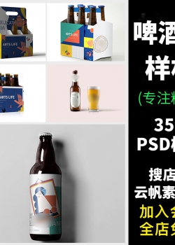 啤酒瓶子玻璃瓶果汁饮料包装Vi样机设计效果展示贴图PSD设...