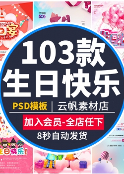 生日宴会海报儿童舞会晚会party派对展板背景设计PSD模板ps...