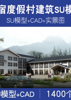 老房民居改造新中式民宿茶室度假村美丽乡村建筑SU模型CAD...