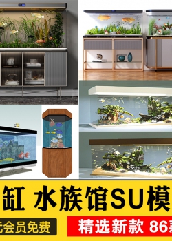 草图大师家居软装陈设金鱼缸SU模型水族馆造景玄关柜玻璃...