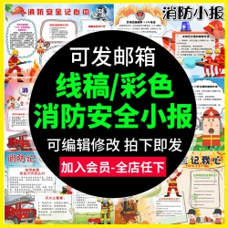 消防安全小报小学生逃生自救防火知识手抄报涂色黑白线...