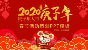 喜庆中国风庚子年大吉春节活动策划PPT模板