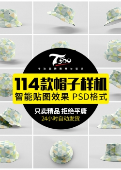 新潮流渔夫帽水桶帽品牌logo设计效果帽子VI贴图展示PSD样...